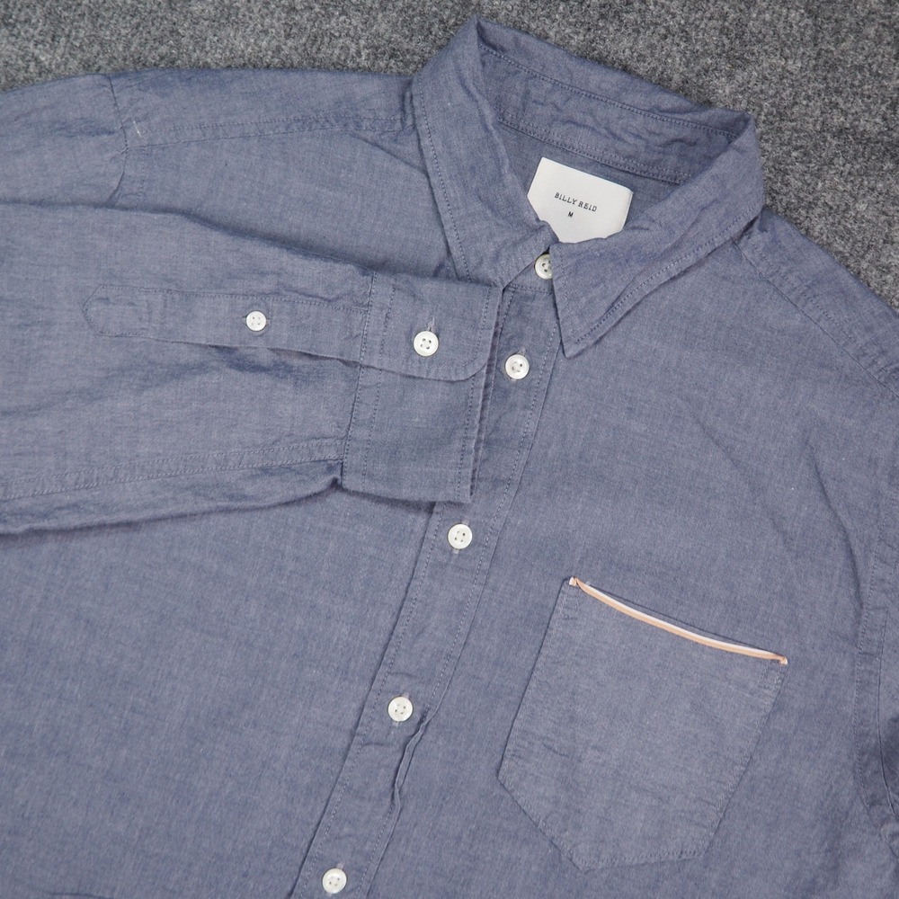Billy Reid Shirt Mens Med Standard Blue Solid Long Sleeve Button Down Designer